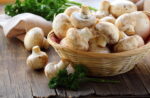 White Mushrooms in Wicker Basket