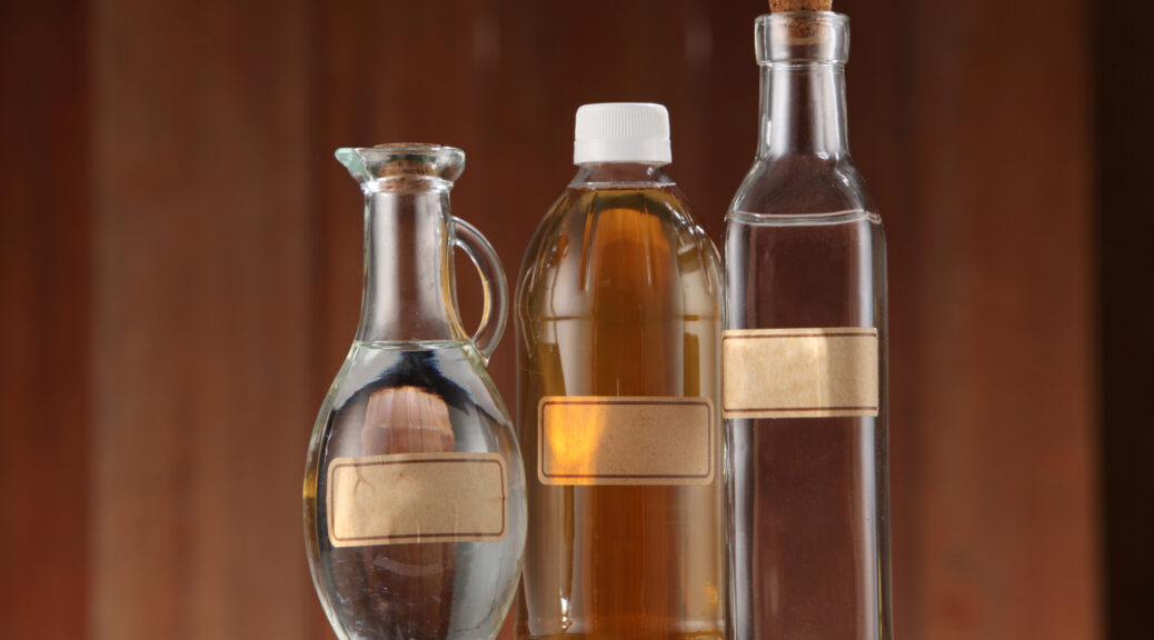 Three bottles of homemade vinegars