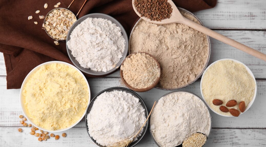 bowls of various flours used in bread making