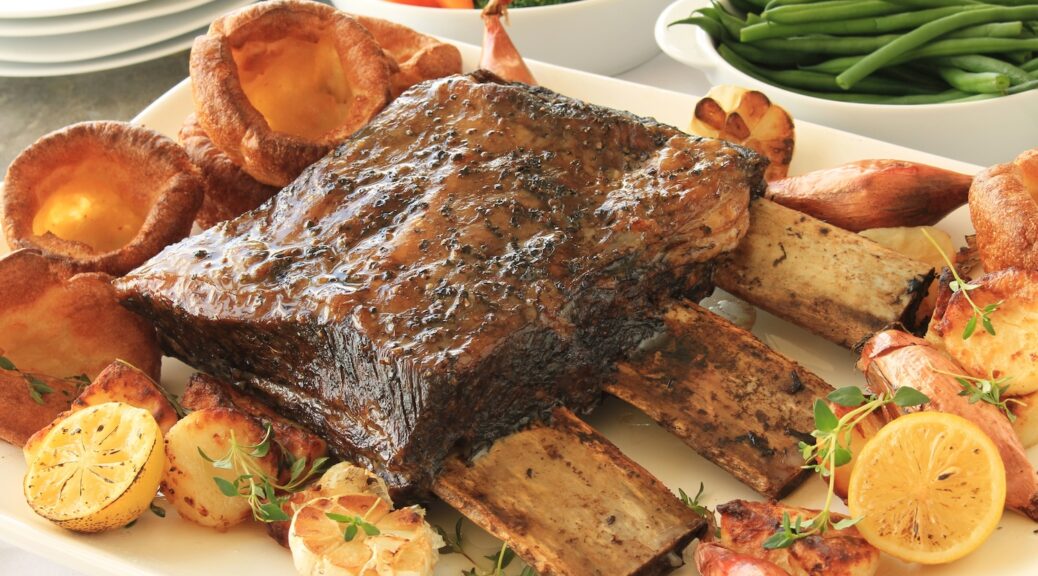 Roast Beef and Yorkshire Pudding on plate