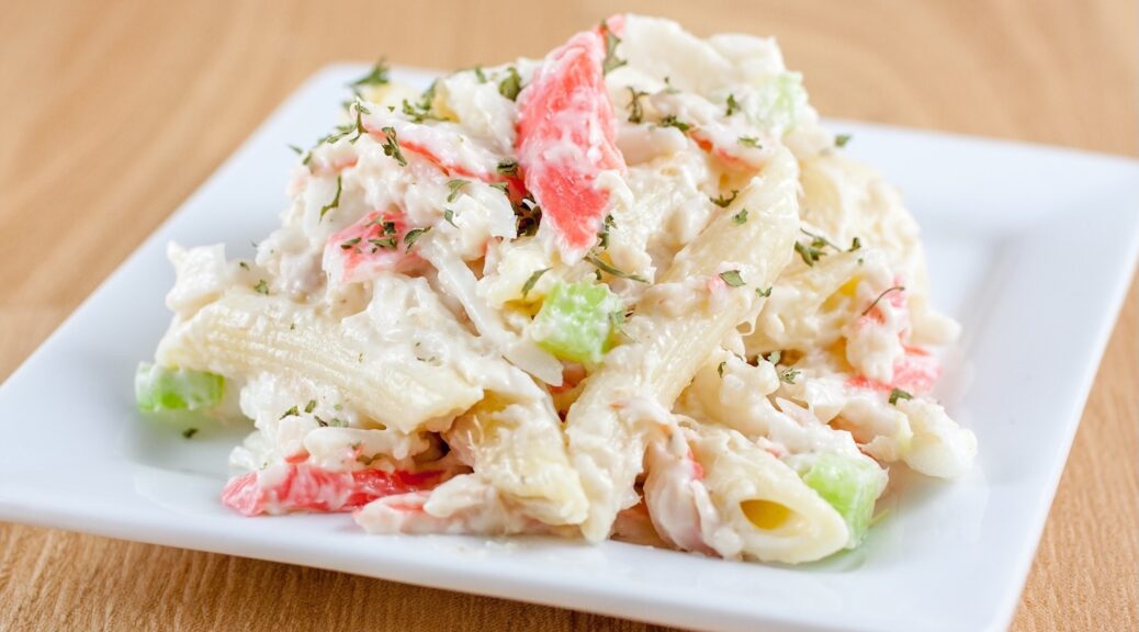 A plate of seafood salad